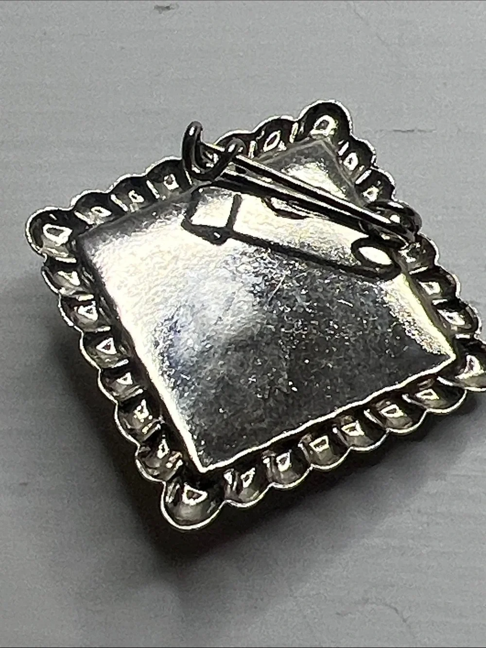 Vintage Square Red Faceted Stone Pin with Silver-Tone Bezel